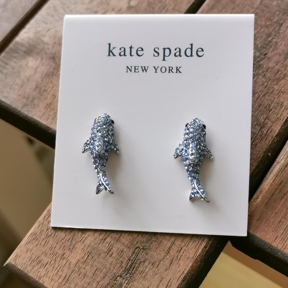 Kate Spade California Dreaming Shark Stud Earrings Silver Blue